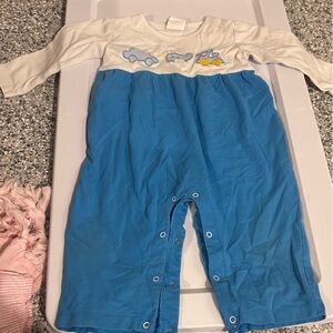 Stitchy Fish White & Blue Boys One-Piece with Embroidered Tractor